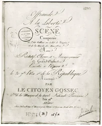 Capa para a partitura de &39;Offrande a la Liberte&39;, organizada por François Joseph Gossec (1734-1829) e apresentada na Ópera 30 de setembro An I, 1792